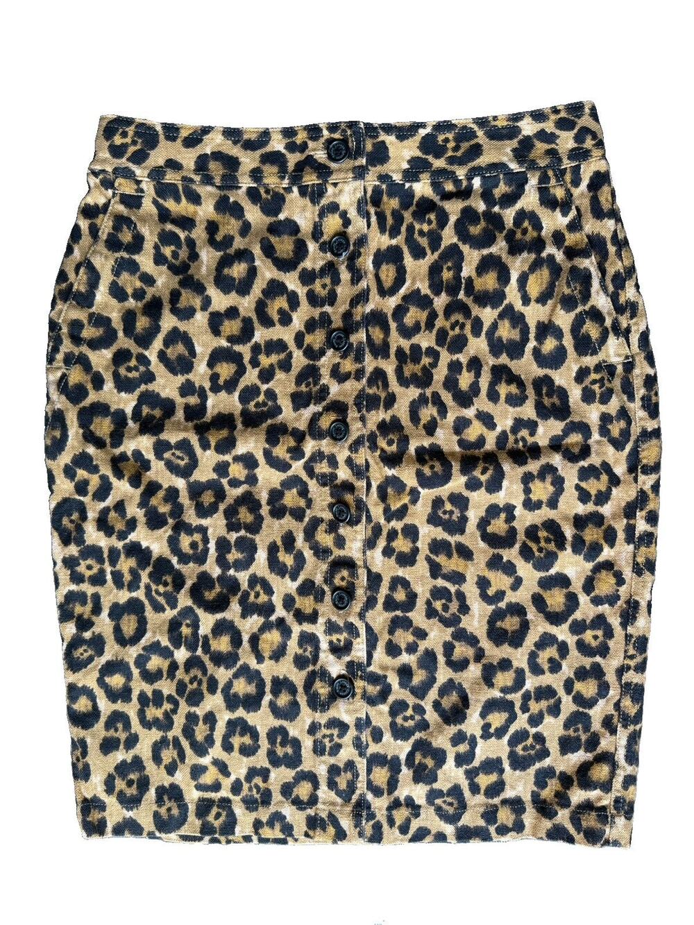 Lauren by Ralph Lauren Leopard Print Linen Cotton Button Front Skirt Size 6 EUC